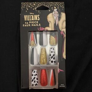 Disney Villains Glam Faux Nails Set - Red, Black, Gold, White